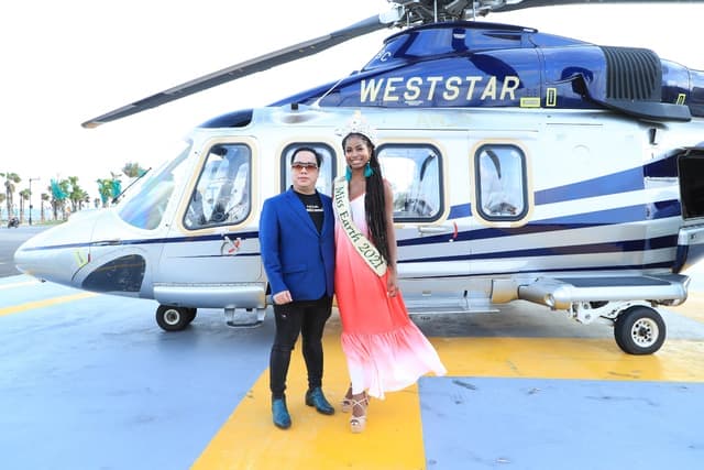 Hoa hậu Trái Đất 2021 cùng Trương Ngọc Ánh thăm NovaWorld Phan Thiet bằng trực thăng - Ảnh 1.